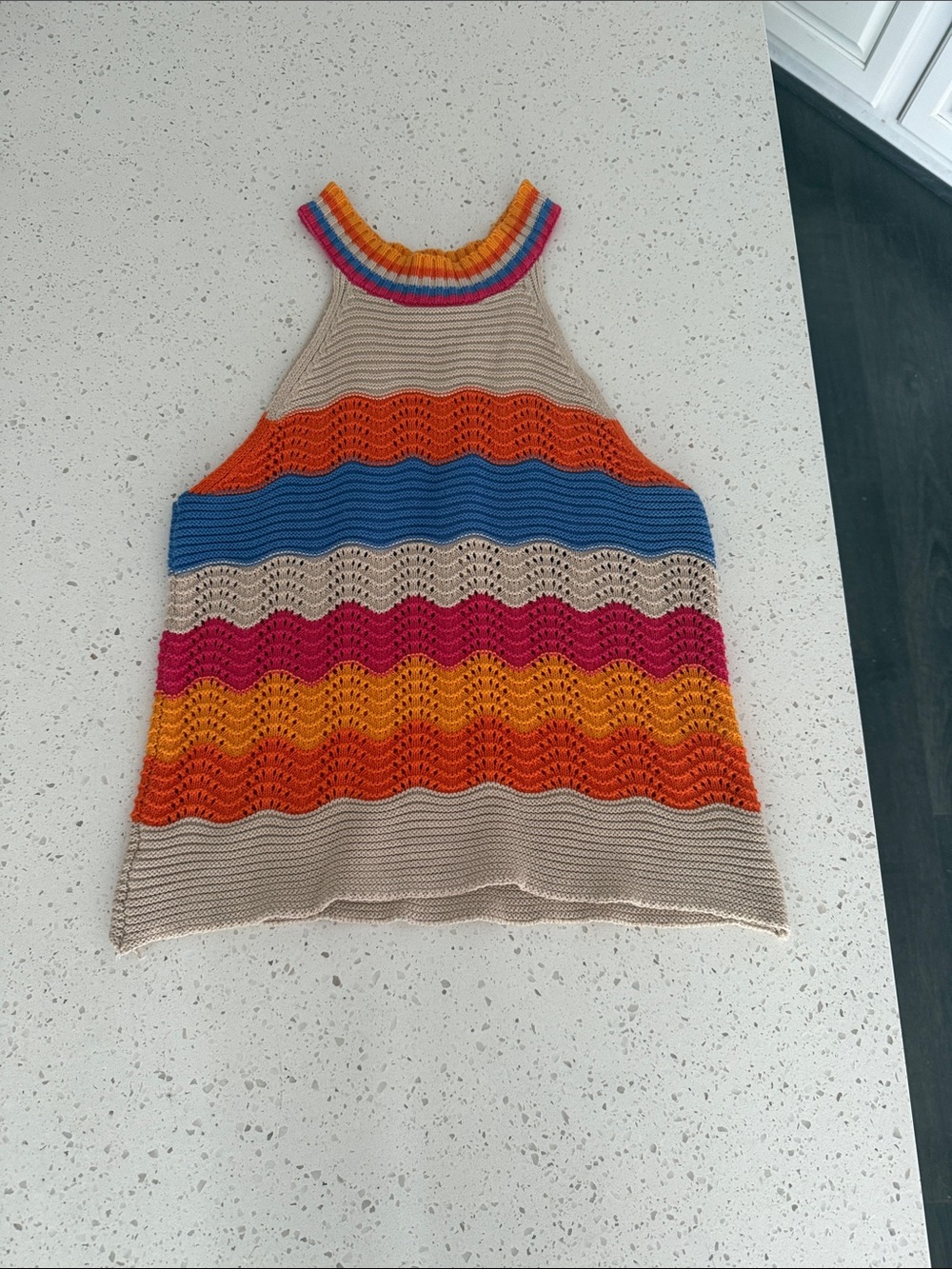 THML Crochet Stripe Tank Top in Beige, Orange, Blue, Pink, Yellow